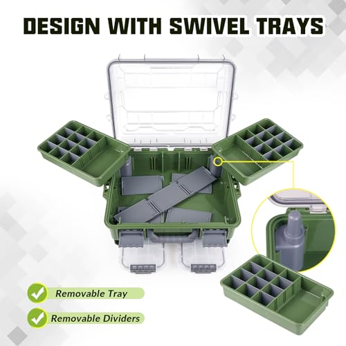 THKFISH Waterproof Tackle Box, Portable Fishing & Tackle Storage Box with Two 3500 Stowaway Boxes and Removable Dividers, Tackle Box, Thicker Floating Airtight Stowaway,Pink/Green/Blue/Grey - color: M-Blue