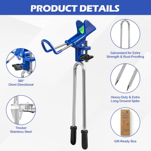 Fishing Rod Holder for Ground, 2/4pcs Fishing Pole Holders for Ground, Bank Fishing Rod Holder with 360° Adjustable Extra Long Drill Stake Rod Stand for Catfish, Beach, Shore and Mud, Men's Gift - color: Blue -2 Pack