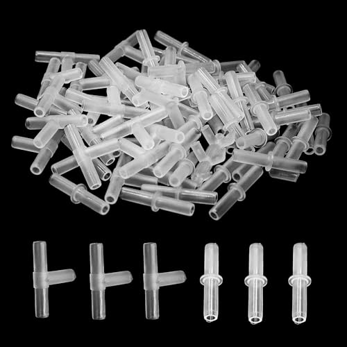 100PCS Aquarium Air Line Connectors, Plastic Valve Fittings, Inline Straight and T Joints for Fish Tank Pump Tubing - size: Straight and T Type