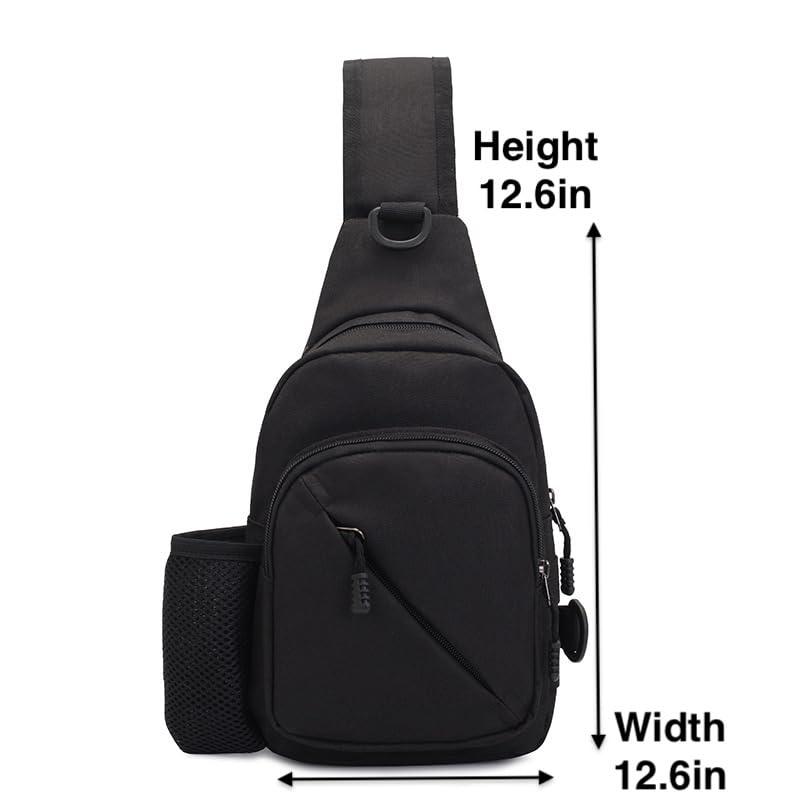Tactical Chest Sling Bag with Water Bottle Holder & Key Ring Strap, Military Molle Camouflage Backpack for Fishing