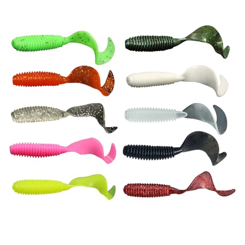 Eupheng Twist Tail Swimbait Fishing Lure, 2.3in/2.7in/4in/5.5in 100PCS Grub Saltwater Fishing Soft Bait Trailer for Bass Crappie Fishing - size: 2.3 inches - 100 PCS