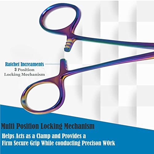 Heavy Duty 1 Each 5.5" Full Serrated Curved Hemostat Forceps Locking Clamps Stainless Steel Multi Rainbow Color