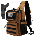 Tactical Sling Crossbody Bag Holster Shoulder Backpack 15L Water Bottle Holder Radio Pouch 6 Elastic Slots for Men Women Hiking Hunting Shooting - color: Brown Tan