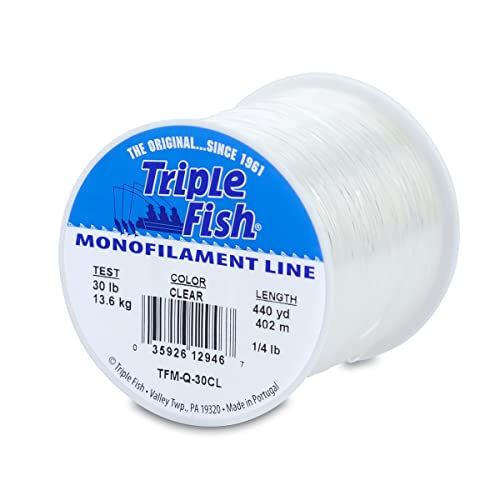 Triple Fish Monofilament Fishing Line - Strong Clear Pink Camo Color for Trolling, Bottom Fishing, Casting Main Line Catfish, Bass - color: Clear, style: 30 Lb Test / 1/4 Lb Spool