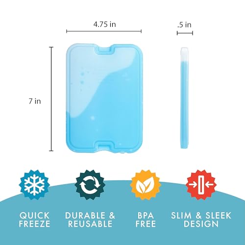 Cool Coolers by Fit & Fresh 4 Pack XL Slim Ice Packs, Quick Freeze Space Saving Reusable Ice Packs for Lunch Boxes or Coolers - color: Purple 8 PK