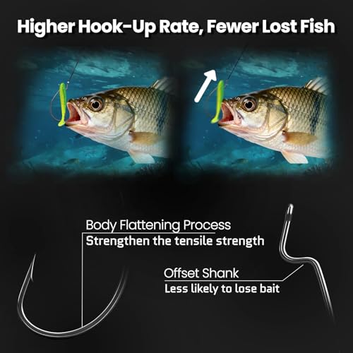 50/100/120pcs EWG Fishing Hooks, Bass Fishing Hooks Offset Worm Hook Texas Rig Hooks Live Bait Fishing Hooks for Freshwater Saltwater Size 4 2 1 1/0 2/0 3/0 4/0 5/0 - color: Black, size: 4/0_50pcs