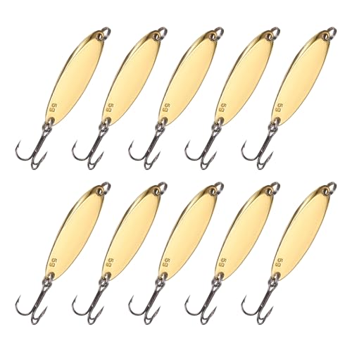 Fishing Spoons Lures, Metal Saltwater Treble Trout Lures Jigging Spoon with Treble Hooks Casting Spinner Baits - color: Gold, size: 5g / 1/5oz