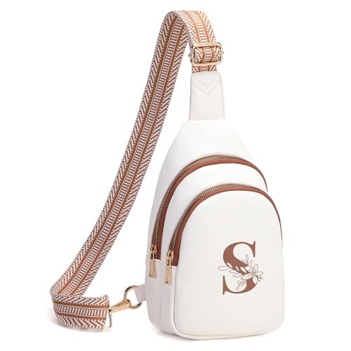 Viverte Crossbody Bags for Women Initial Sling Bag Cross Body Fanny Packs Personalized Gifts for Mom Women Wife - color: Beige with Brown, style: S