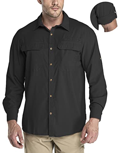 33,000ft Men's Long Sleeve Sun Protection Shirt UPF 50+ UV Quick Dry Cooling Fishing Shirts for Travel Safari Camping Hiking - color: Black, size: X-Large