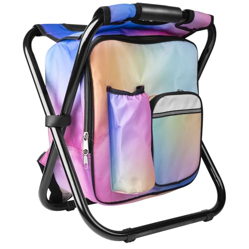 Kikerike Backpack Stool Cooler Chair Heavy Duty 300 LBS Max Load Portable Lightweight Stool Backpack Folding Fishing Cooler Seat for Camping Hunting Fishing - Multicolor - color: Multi Color