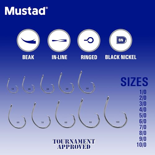 Mustad Classic 39944 Standard Wire Demon Perfect in Line Wide Gap Circle Hook | Saltwater Freshwater Hooks for Tuna, Catfish, Bass and More - size: Size 4/0 - Pack of 8