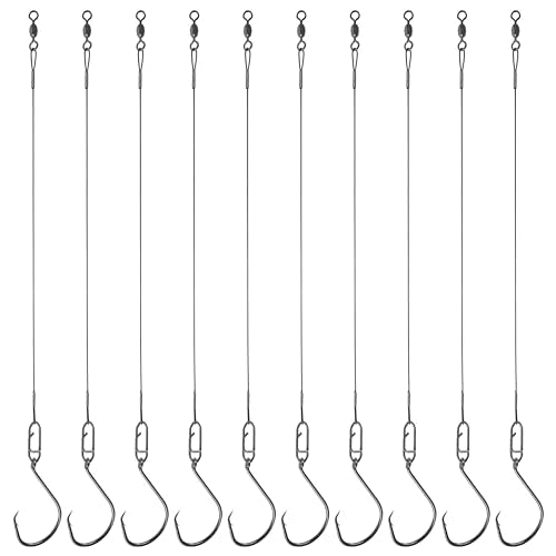 AGOOL Circle Hooks Rigs Saltwater Stainless Steel Leader Wire, 20pcs Heavy Duty Circle Hook with Leader Wire Bass Catfish Fishing Lure Rig for Catfish, Shark, Surf & Bottom Fishing 8/0