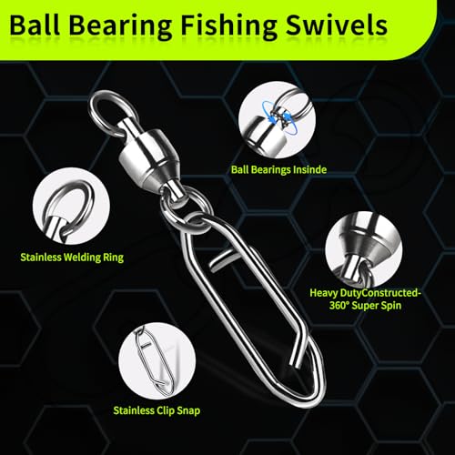 9KM DWLIFE Fishing Swivels & Quick-Change Clips 25Pcs Pro Saltwater 360° Spin Stainless Steel Snap Swivels for Lure/Bait Heavy-Duty Corrosion-Proof - size: 1#