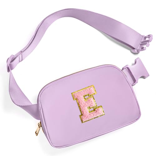 Gitus Belt Bag Fanny Pack Crossbody Bags with Initial Letter Patch Cute Stuff Birthday Gifts for Teenager Girls Trendy Preppy Stuff for Teen Girls Cool Stuff for Teens (Lavender-E) - color: Lavender, style: E