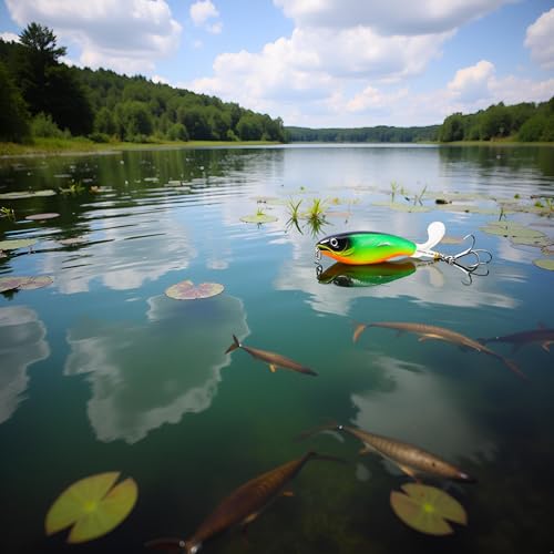 Topwater Fishing Lures Bass with Floating Tractor Rotating Tail Barb Treble Hooks Artificial Hard Bait Swimbait Lures Surface Crankbait for Bass Trout Walleye Pike Musky Fishing Topwater