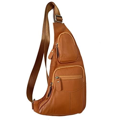 Hebetag Small Leather Sling Bag Crossbody Backpack for Men Women Travel Outdoor Sports Hiking Camping Shoulder Chest Day Pack Daypack Yellow Brown - color: #02yellow Brown