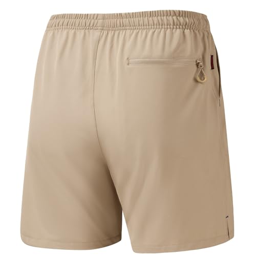 BASSDASH Men’s 7” Fishing Shorts UPF 50+ Lightweight Water Resistant Quick Dry for Hiking with Zipper Pocket FP06M - color: Light Khaki, size: 3X-Large