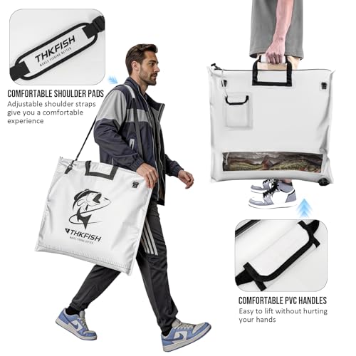 THKFISH Fish Tournament Weigh in Bag for Bass Fishing, Heavy Duty Insulated Live Fish Bag for Caught Fish with Waterproof Zipper and Mesh Liner, Leakproof,Puncture Resistant (White-25×23in with Net) - color: White-25×23in with Net