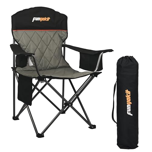 Heavy Duty Fully Padded Camping Chairs 350LBS Capacity Portable Chair Folding Chair with Cooler Bag and Cup Holder for Outdoor,Sports,Beach,Fishing, Hiking, Travel, Picnic, Backyard1PC