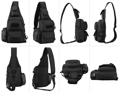 Sling Bag Crossbody Backpack for Men, Tactical Chest Shoulder Bags Daypack | Camouflage Cross Body Bag with Convertible Waterproof Shoulder Strap Trendy Casual Daypacks and Water Bottle Holder Chest Bag - color: Black
