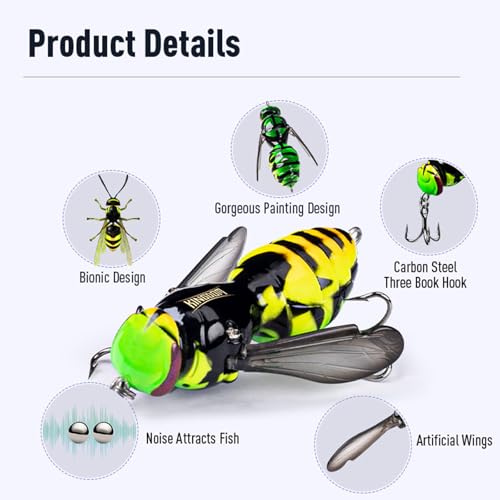 Kingdom Wasp Craw Bait Insect Bionic Floating Fishing Lures Swimbaits Hard Artificial Baits Lure for Freshwater and Saltwater Bass Carp Pike Walleye Fishing ABS Material Carbon Steel Three Book Hook - color: 01, size: 6.6g