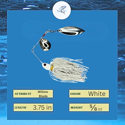 10 - Pack - White Spinner Lure, Fishing Lure, Spinnerbait, Freshwater Fishing - Metal, Plastic