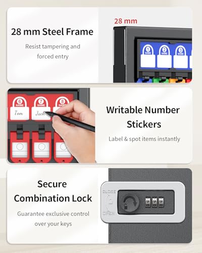 Uniclife 16 Keys Key Lock Box, Wall Mount Key Box, Key Cabinet, Car Key Organizer with Writable Key Racks and Tags, Security Key Holder Storage Box for Office, Black - color: Black, size: 16-key(combo lock)