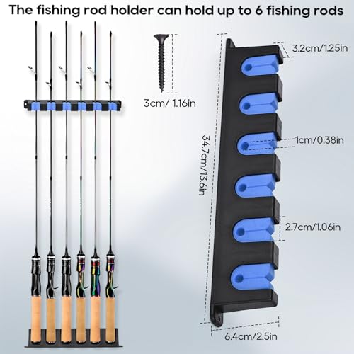 Axlksia Fishing Rod Holder Wall Mount, 1 Pair Fishing Pole Holders for Garage, Boats, 6 Fishing Rod Storage Racks (Vertical Blue) - color: Vertical Blue