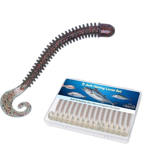 Clearance Bionics-Designed Durable Soft Plastic Fishing Lures Kit with Bonus Accessories, 3/4/5/6 Inch, 9-Type Lifelike Swimbaits in One Gear Set Included Tackle Box for Bass - color: Light Brown