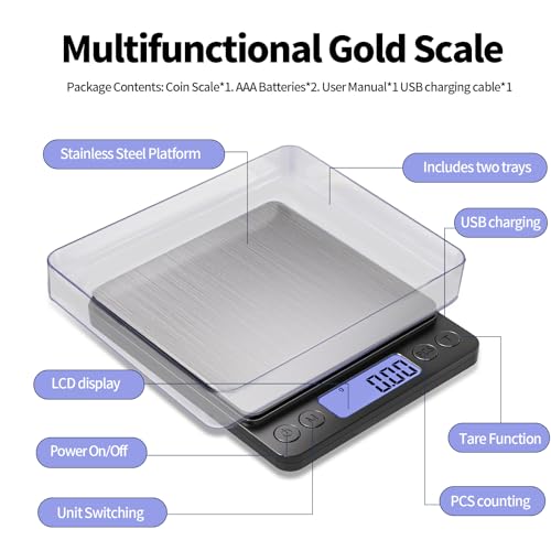 SKEAP Coin Scale to Weigh Coins, 1kg/0.01g High Accuracy Gram Scale for Coin Collectors, Gold and Jewelry, with USB Charging, LCD Display, PCS Counting, Includes Charging Cable and AAA Batteries - size: Black,1kg /0.01g