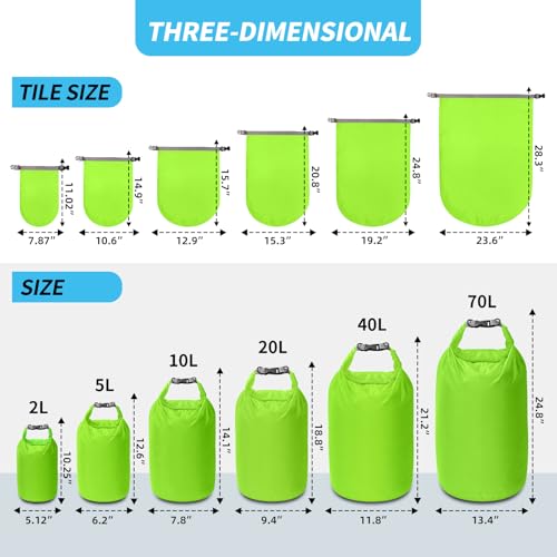 Dry Bag Set, Waterproof Small Lightweight Dry Bags for Paddle Board Kayaking, Fishing, Camping(Green, 70L 2Pack) - color: Green, size: 70L 2Pack