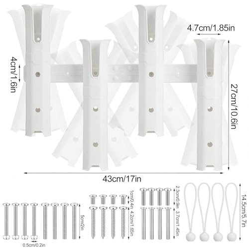 Adjustable Fishing Rod Holders for Golf Cart 4 Tube Wall Mounted Fishing Rod Holders for Boat, Bike, Garage, Kayak, Crate, Wagon & Rv, with Mounting Screws and Elastic Cords - color: White