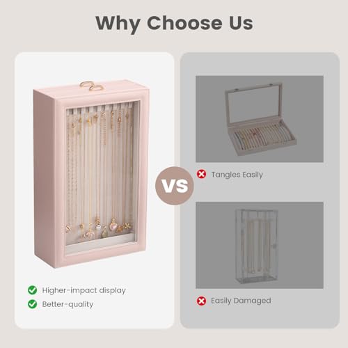 Lolalet Necklace Organizer Box, Jewelry Storage Box with Clear Window for Necklaces Bracelets, Tangle-Free Necklace Display Case for Women Girls, Pink, 2 Layers 20 Hooks - color: Pink, size: 2 Layers, 20 Hooks