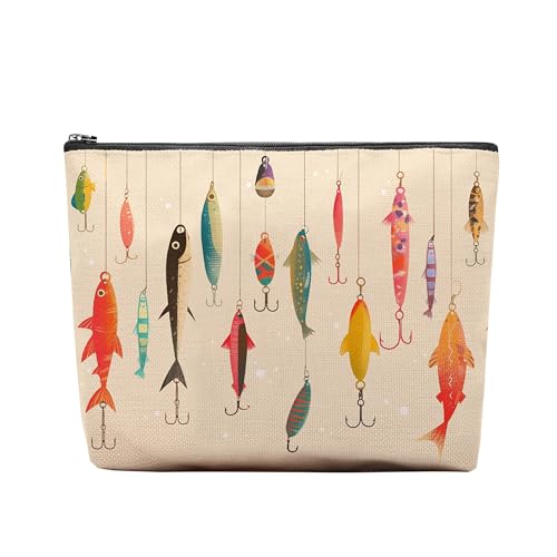 Fishing Makeup Bag, Fishhook Fishing Gifts For Women Men, Fishes Makeup Pouch, Travel Toiletry Bag With Zipper, Birthday Graduation Christmas Gifts For Men Women Coworkers Best Friend - color: Fishhook