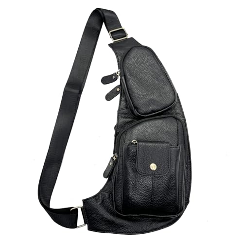 Hebetag Leather Sling Bag Crossbody Backpack for Men Women Travel Outdoor Camping - color: #03black
