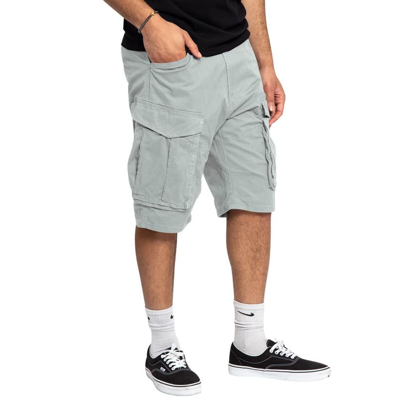 Mens Summer Casual Cargo Shorts Fashion Lightweight Loose Fit Short Pants Drawstring Elastic Waisted Outdoor Shorts - color: Light Grey, size: XX-Large