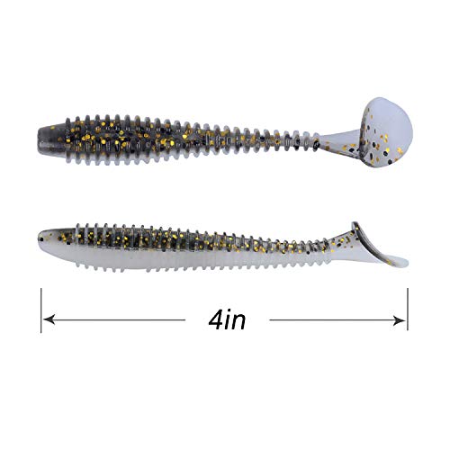 RUNCL Swimbaits Paddle 10/20/30/40PCS, 5/4/3/2 Inchs Paddle Tail, Soft Lure for Trout Crappie Bass, Durable Plastic Bait Swimmer for Saltwater/Freshwater, Fishing Lover's Gift - color: Black Gold, size: 4in, 20pcs