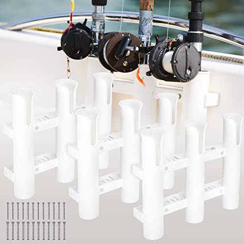 Shappy 3 Pcs Fishing Rod Holder Bracket Tube 3 Rod Rack Wall Mounted 10.63 Inch Fishing Pole Holders for Boats with Screws Nuts Side Mount for Boat Truck Kayak Garage (White) - color: White