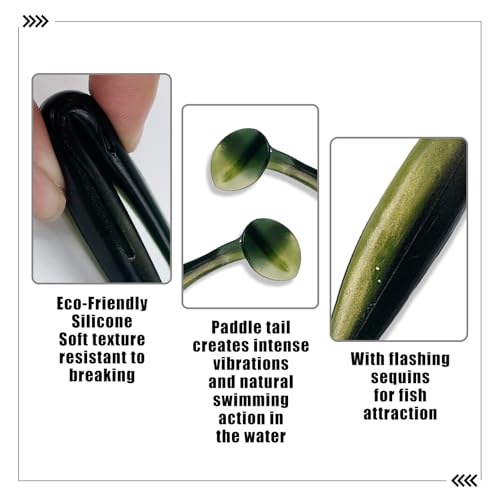 Paddle Tail Swimbaits FS/RE-10 | for Bass Fishing,14 Colors ,Fishing Lures with Flash Blade,Freshwater Saltwater ,Bass Bait,for Trout Catfish Pike - color: Color J, size: 12cm,25pcs