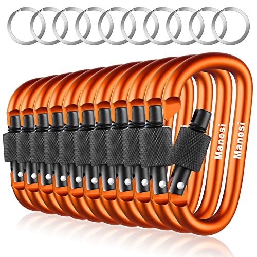 10 Pack 3Inch Aluminum D Ring Key Rings Hiking Clips Locking Carabiner for Hiking Camping Fishing and Outdoor Use，Clips with Screw Gate Multicolored - color: Orange