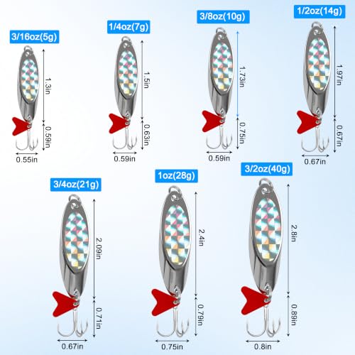 Fishing Lures Casting Spoon Lure, 5pcs Hard Metal Spoon Fishing Lures for Trout Bass Crappie Pike Walleye Saltwater Freshwater Fishing Gear 3/16oz-2oz - color: Silver-red heart, size: 1/4oz(7g)