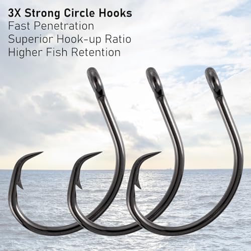 Dr.Fish 30 Pack Circle Hooks 3X Strong in-Line for Saltwater & Freshwater, Live Bait Non-Offset Fishing Hooks for Striper, Catfish, Mackerel, Bass, Tuna - size: #3/0-30 Pack
