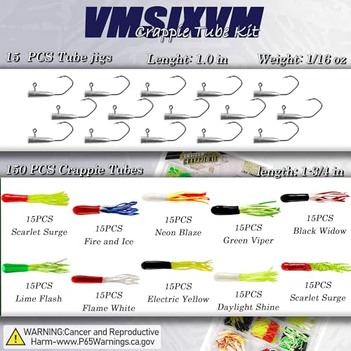 165 Pcs Tube Lures Crappie Lures with Jig Heads Soft Plastic Baits for Bass Fishing, Tube Worms Jigs Hooks Rigs Swimbait for Freshwater Saltwater - color: A2-165 Pcs, Fire Ice, Flame White, Green Viper, Neon Blaze, Black Widow and 5 Random Color