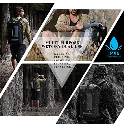 IDRYBAG Waterproof Backpack for Men 20L/30L/40L, Floating Dry Bag Kayak, Dry Backpack Hiking - color: Black, size: 30L