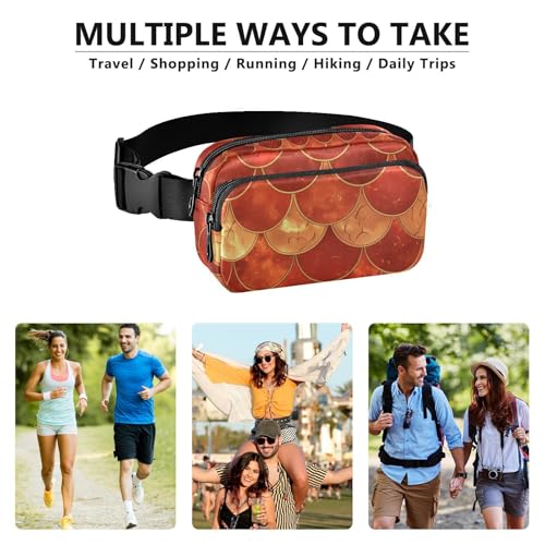 Red Fish Scale Fashionable Fanny Pack Waist Bag for Women Men Large Capacity Crossbody Shoulder Bag with Adjustable Strap for Workout Running Hiking