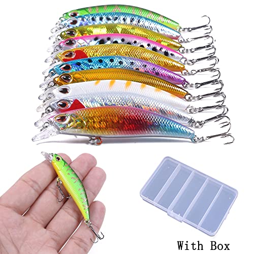 Jerkbait Fishing Lures Jerk Baits for Bass Fishing Jerk Bait Minnow Lures with Tackle Box for Freshwater Saltwater,10pcs - color: C-2.4in/0.16oz-10pcs