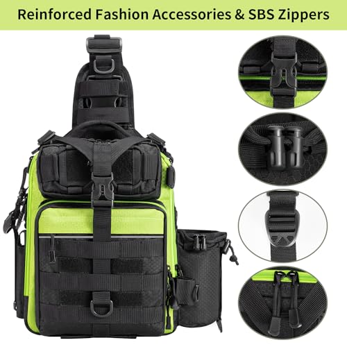 BLISSWILL Outdoor Tackle Bag - Large Water-Resistant Fishing Backpack - color: E：green Noir Elegance, style: Standard (11.8*8.66*4.0 Inch)