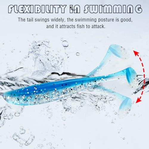 Fishing Soft Plastic Lures | Paddle Tail Swim Baits, Swim Baits for Bass Fishing, Paddle Tail, Crappie Lures - color: F-100PCS