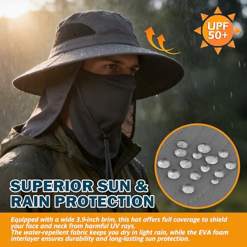 Wide Brim Sun Bucket Hat, Waterproof Boonie Hat for Men & Women | UPF 50+ UV Protection, Adjustable Fit, Chin Strap & Sweatband, Foldable Durable for Fishing Hiking Garden Beach - color: 07 Dark Grey