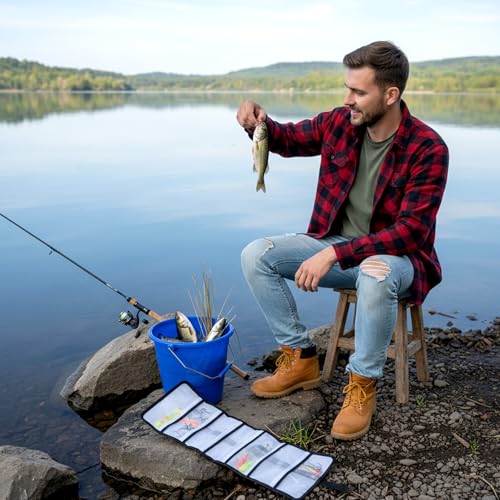 4 Pcs Roll Up Fishing Lure Wraps Set Durable Lure Bag 6 Pocket PVC Protective Cover Saltwater Hook Covers Fabric Lures Protector Trolling Lures Tackle Bag